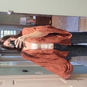 Free People Rust Embroidered Blouse